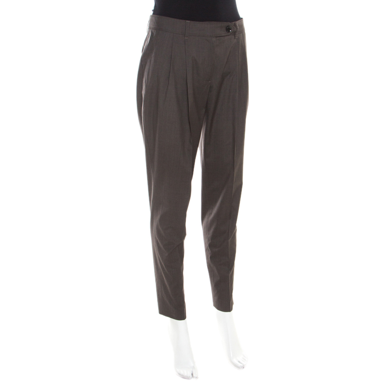 

Burberry Grey Wool Blend Pleat Front Tapered Dress Trousers