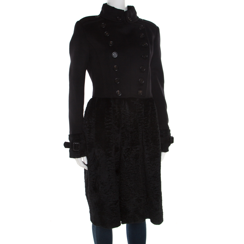 

Burberry Prorsum Black Wool and Cashmere Rabbit Fur Panel Detail Dress Coat