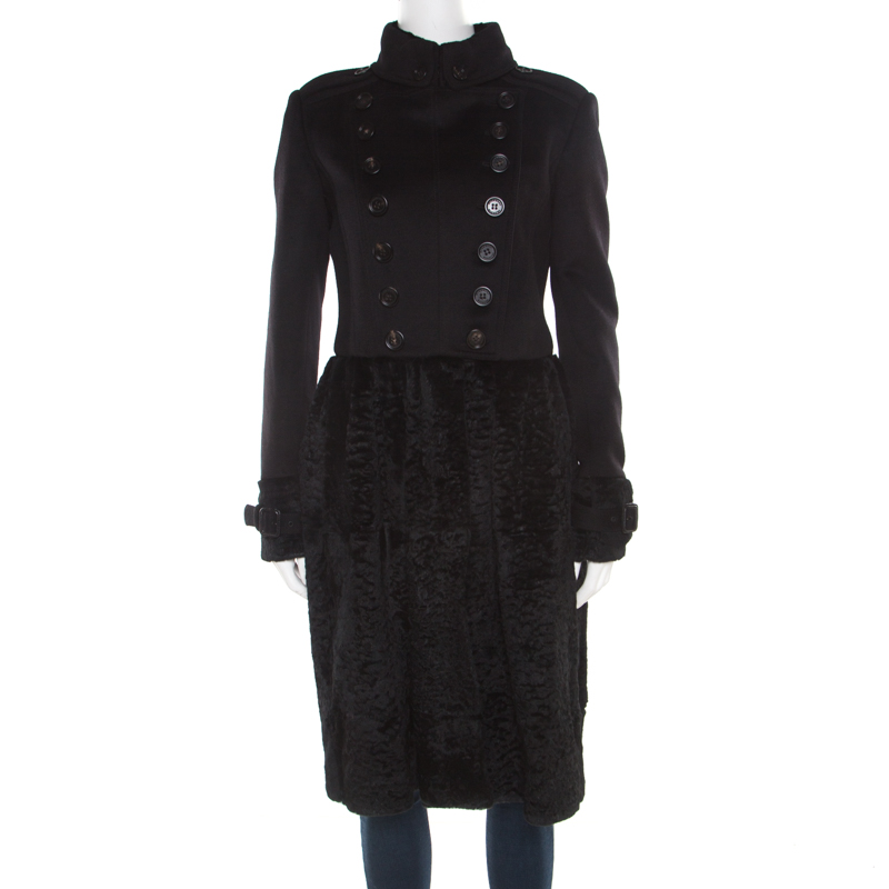Burberry Prorsum Black Wool and Cashmere Rabbit Fur Panel Detail Dress ...
