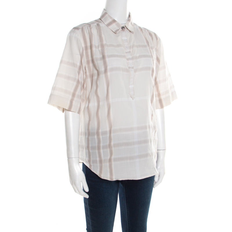 

Burberry Brit Beige Checked Cotton Short Sleeve Blouse