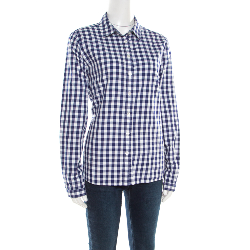 

Burberry Brit Blue and White Gingham Check Cotton Long Sleeve Shirt