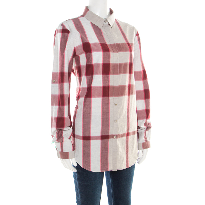 

Burberry Pale Pink Checked Cotton Long Sleeve Shirt