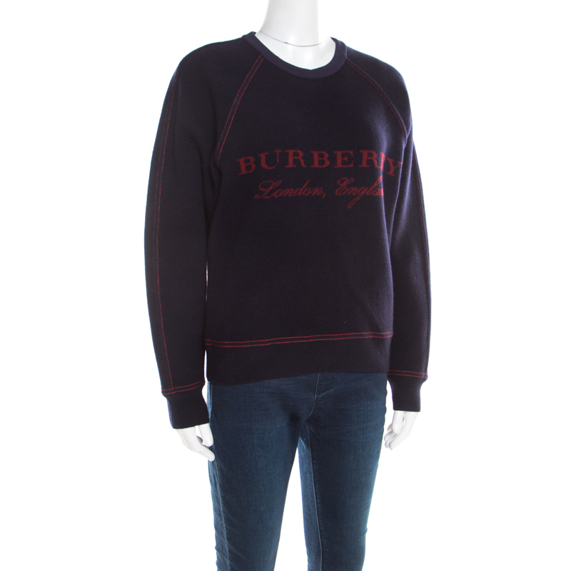 

Burberry Navy Blue Wool Cashmere Logo Detail Sweatshirt