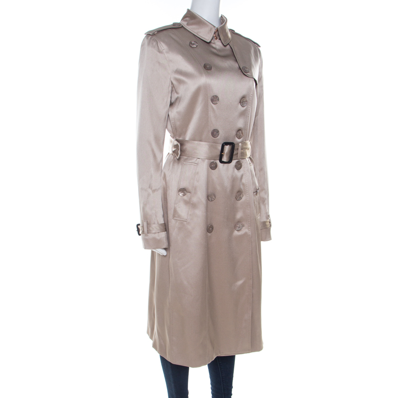 

Burberry London Beige Silk Wrap Belted Cuff Trench Coat