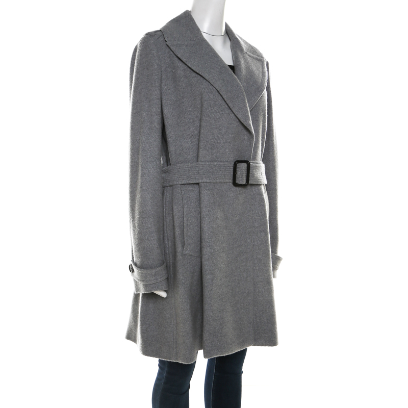 

Burberry Grey Cashmere Belted Wrap Mid Length Coat