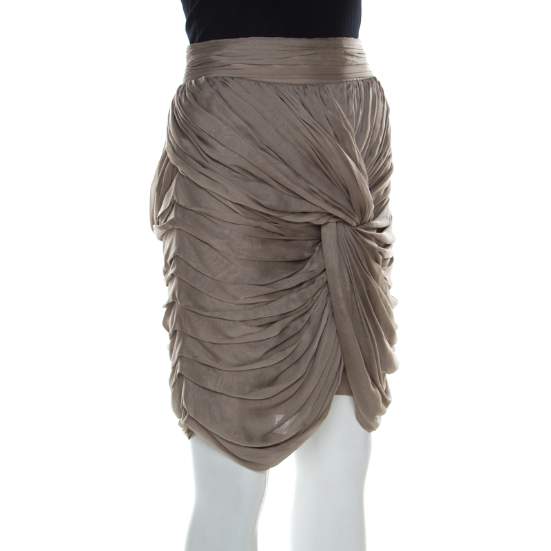 

Burberry Prorsum Taupe Knotted Silk Chiffon Skirt, Beige