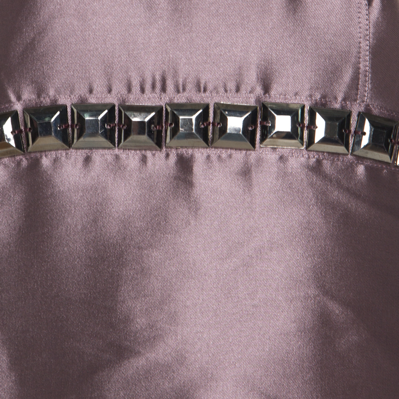 Pre-owned Burberry Metallic Purple Silk Blend Stud Embellished Halter Neck Top S