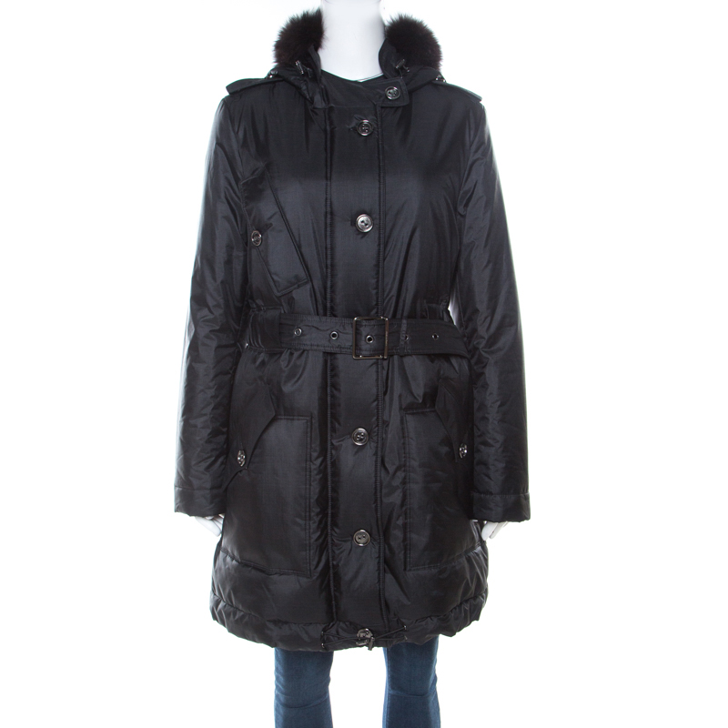 Burberry Black Fur Trim Hooded Puffer Jacket M Burberry | TLC