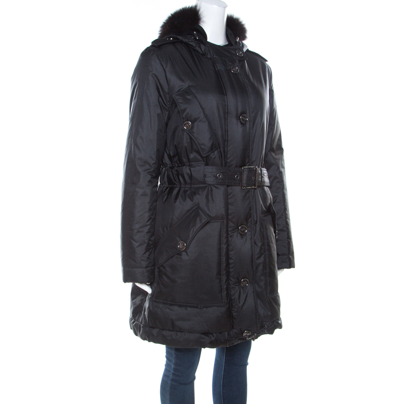 

Burberry Black Fur Trim Hooded Puffer Jacket