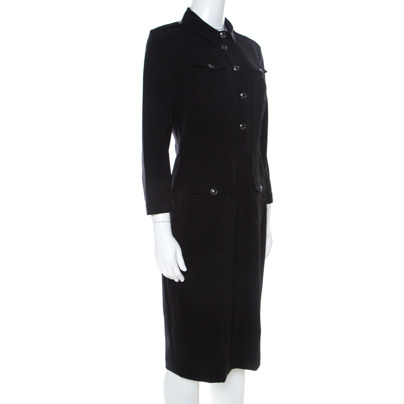 

Burberry Black Stretch Crepe Safari Midi Dress