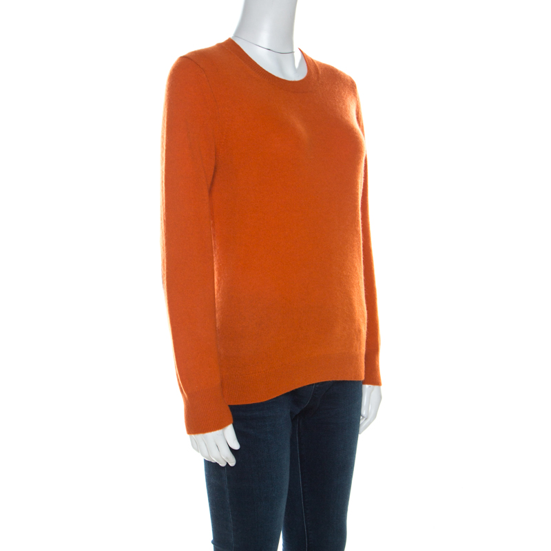 

Burberry Brit Orange Cashmere Elbow Patch Detail Crew Neck Sweater