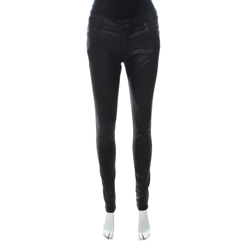 Pre Owned Burberry Black Coated Denim Low Rise Skinny Fit Jeans M 