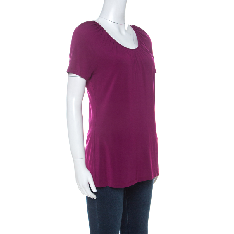 

Burberry Fuschia Jersey Gathered Neckline Short Sleeve Top, Purple