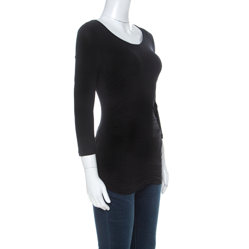 

Burberry Black Stretch V Neck Ruched Centre Three Quarter Sleeve Top