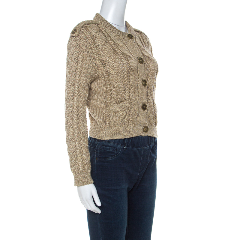 

Burberry Gold Cable Knit Cropped Cardigan