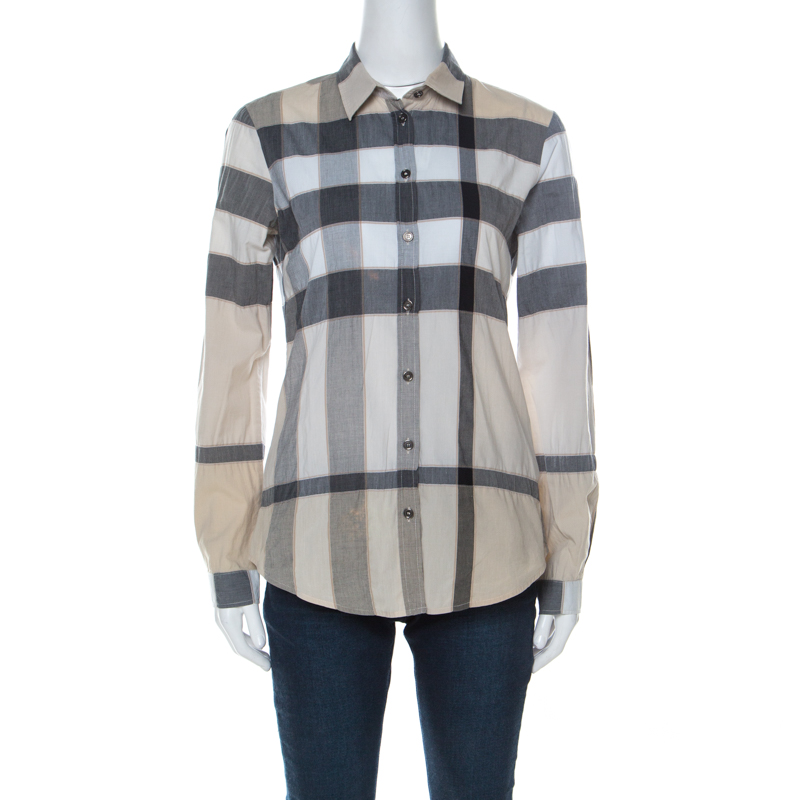Pre Owned Burberry Beige Nova Check Cotton Blend Button Front Shirt XS