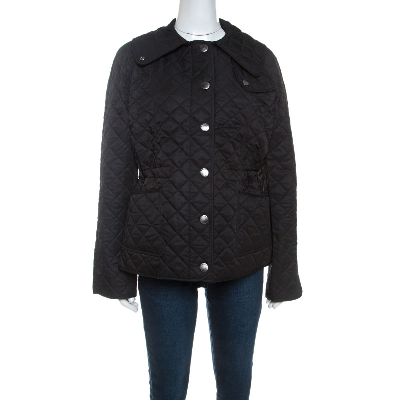 Pre Owned Burberry Black Diamond Quilted Button Front Jacket L