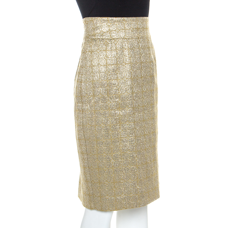 

Burberry Metallic Jacquard Lame Pencil Skirt, Gold