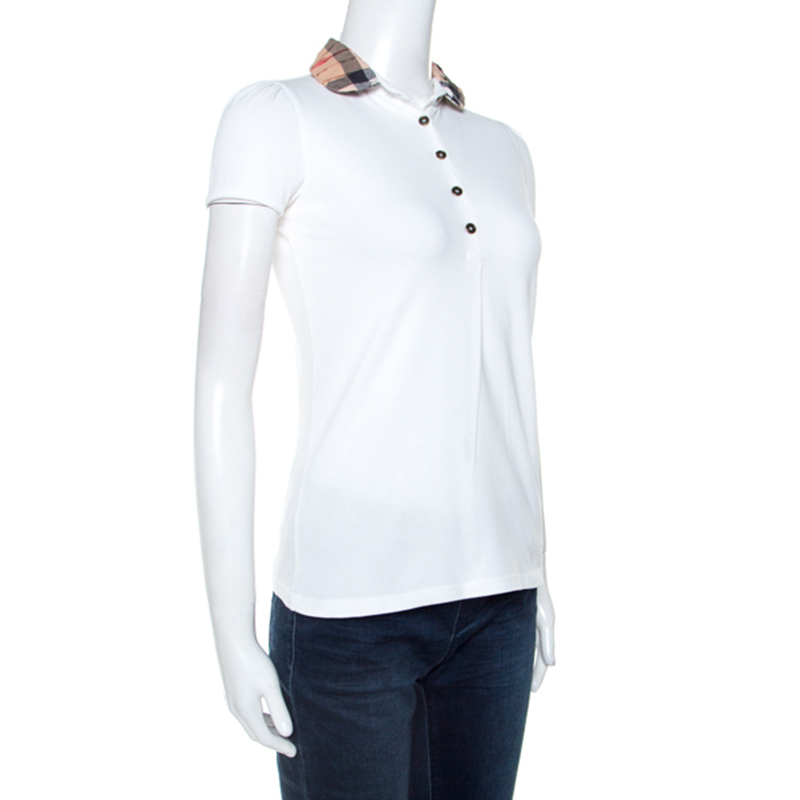 

Burberry Brit White Cotton Pique Checked Collar Polo T-shirt