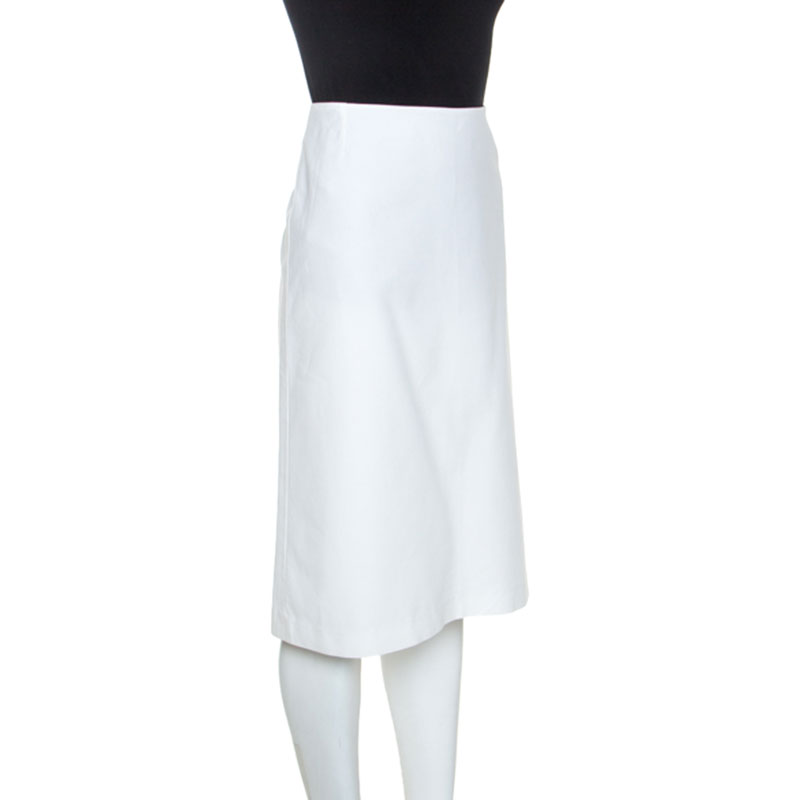 

Burberry White Cotton Midi Skirt