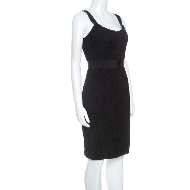 

Burberry Black Crepe Ruched Detail Sleeveless Dress