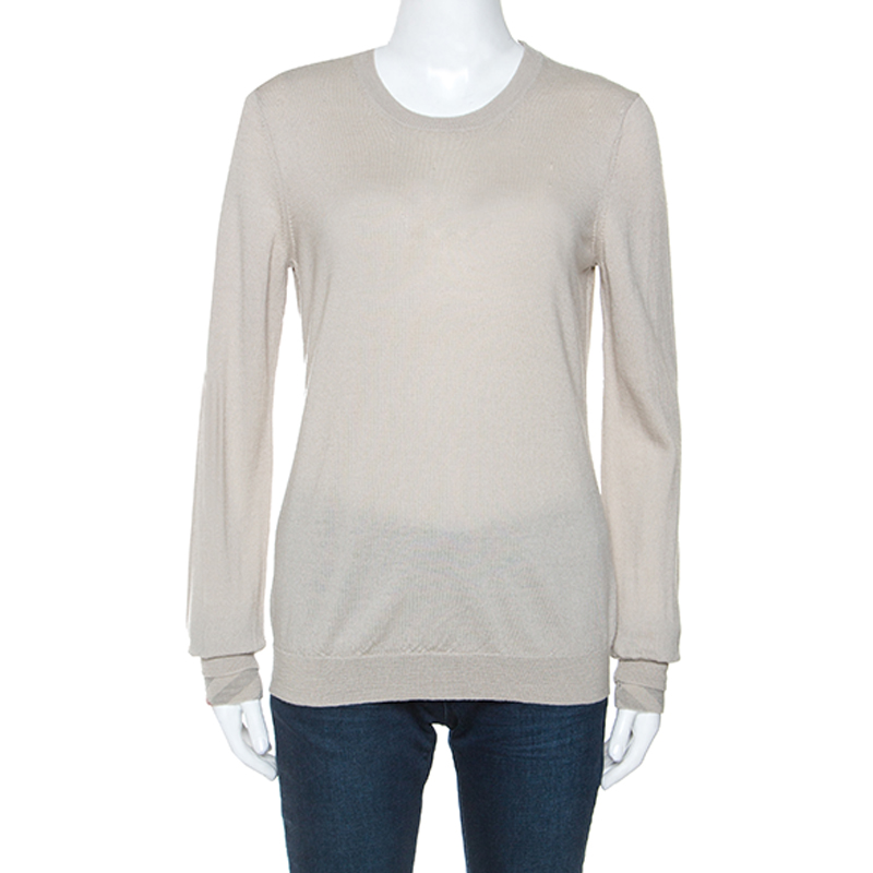 مملوكة مسبقًا Burberry Brit Beige Merino Wool Layered Cuff Detail Sweater XL