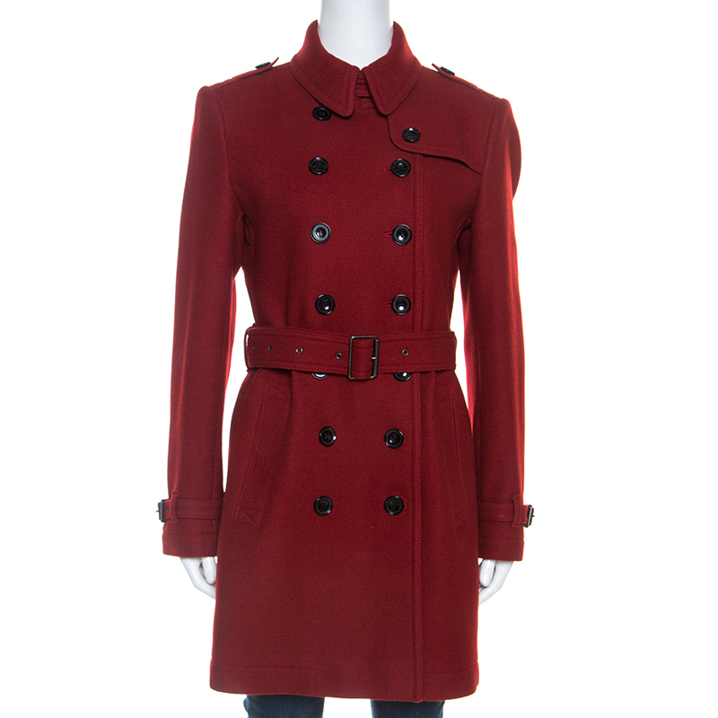Pre-owned Burberry Brit Red Wool Blend Double Breasted Crombrook Coat M
