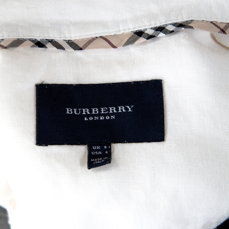 Pre-owned Burberry Off White Linen Pocket Detail Button Front Shirt S