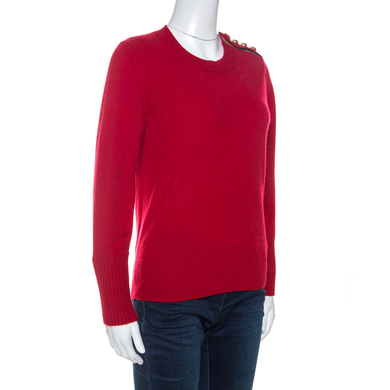 

Burberry Red Cashmere Button Detail Sweater