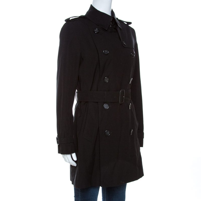 

Burberry Black Cotton Double Breasted Slim Fit Trench Coat