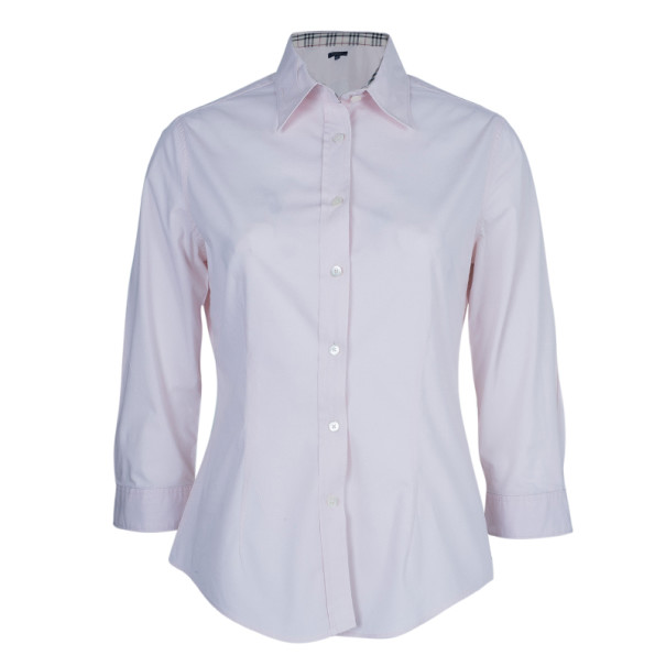 Pre Owned Burberry Pink Novacheck Contrast Button Down Shirt M