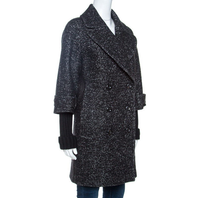 

Burberry Black Tweed Wool Double Breasted Cocoon Coat