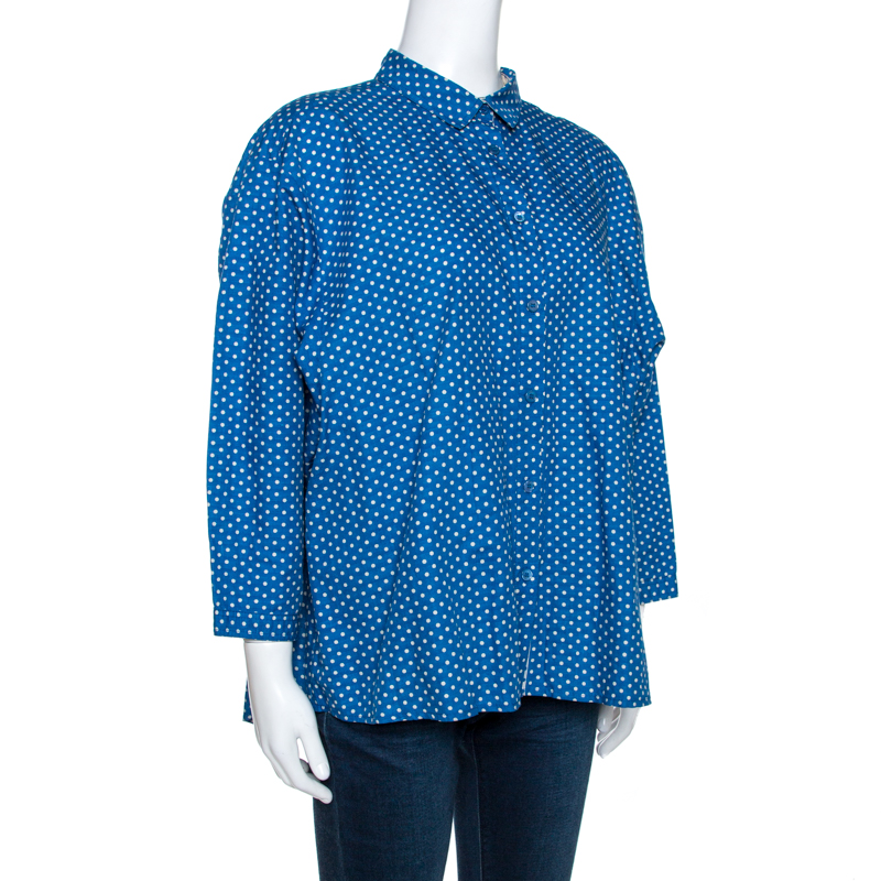 

Burberry Brit Blue Polka Dot Cotton Linen Button Front Shirt