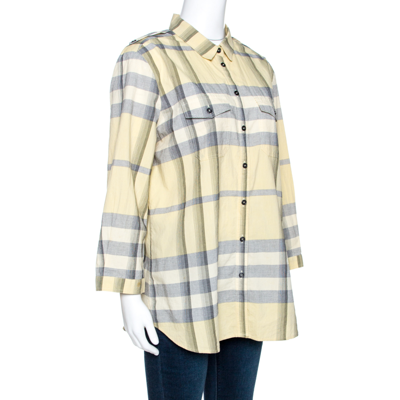 

Burberry Brit Light Yellow Checked Cotton Long Sleeve Shirt