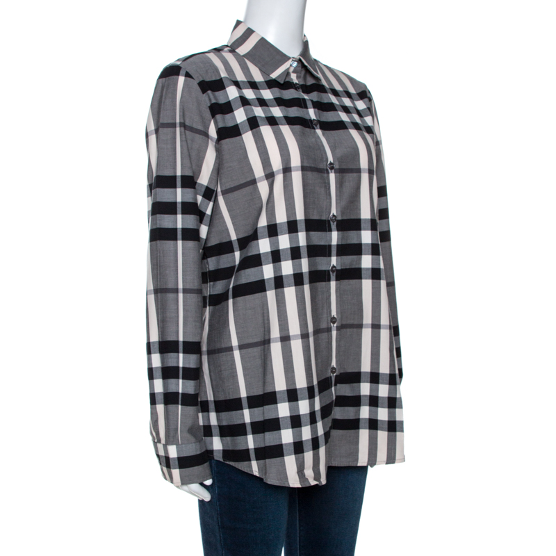 

Burberry Grey Nova Check Stretch Cotton Long Sleeve Shirt