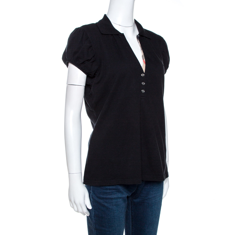 

Burberry Black Cotton Puff Sleeve Polo T-Shirt