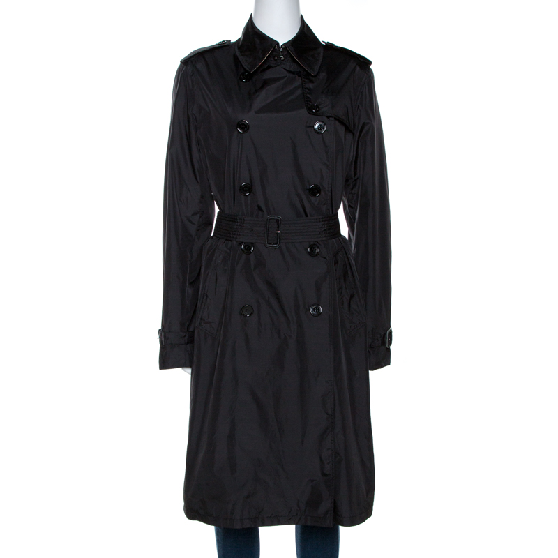 Burberry Black Nylon Double Breasted Raincoat M Burberry | TLC