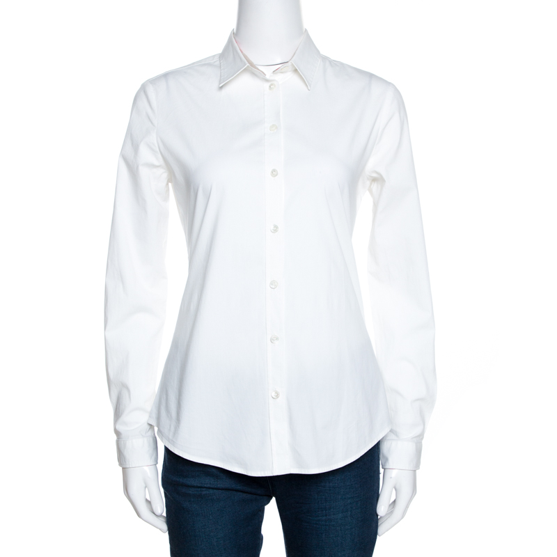 Pre-owned Burberry Brit White Stretch Cotton Long Sleeve Shirt S