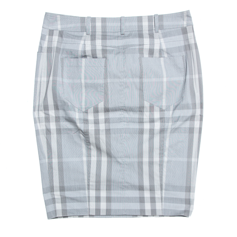 

Burberry Brit Grey Checked Stretch Cotton Pencil Skirt