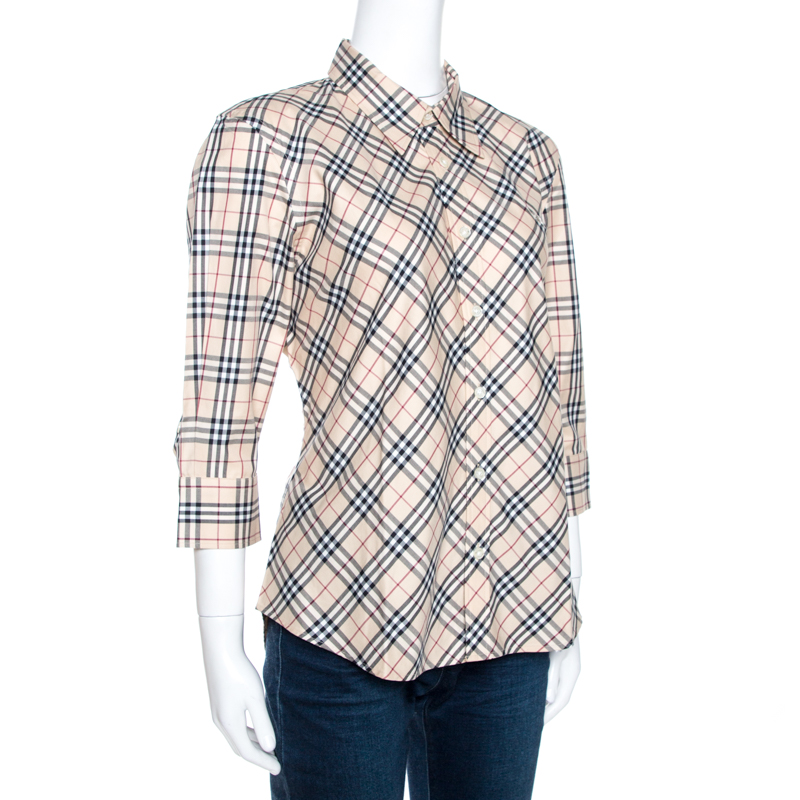 

Burberry Beige Nova Check Cotton Three Quarter Sleeve Shirt