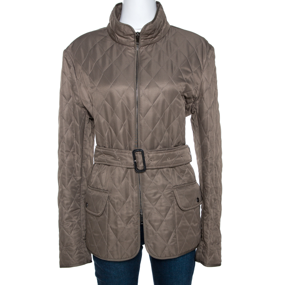 Pre Owned Burberry Olive Green Diamond Quilted Belt Detail Jacket XL