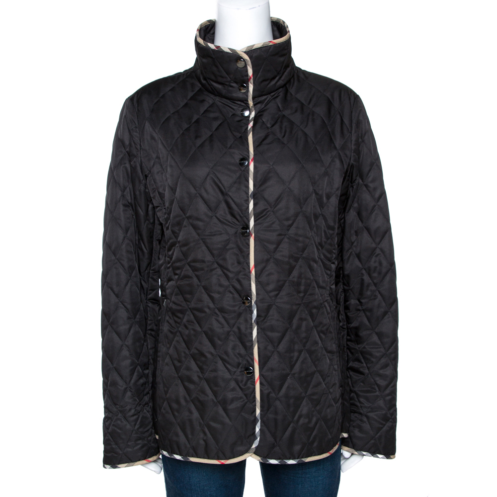 مملوكة مسبقًا Burberry Black Diamond Quilted Button Front Jacket M