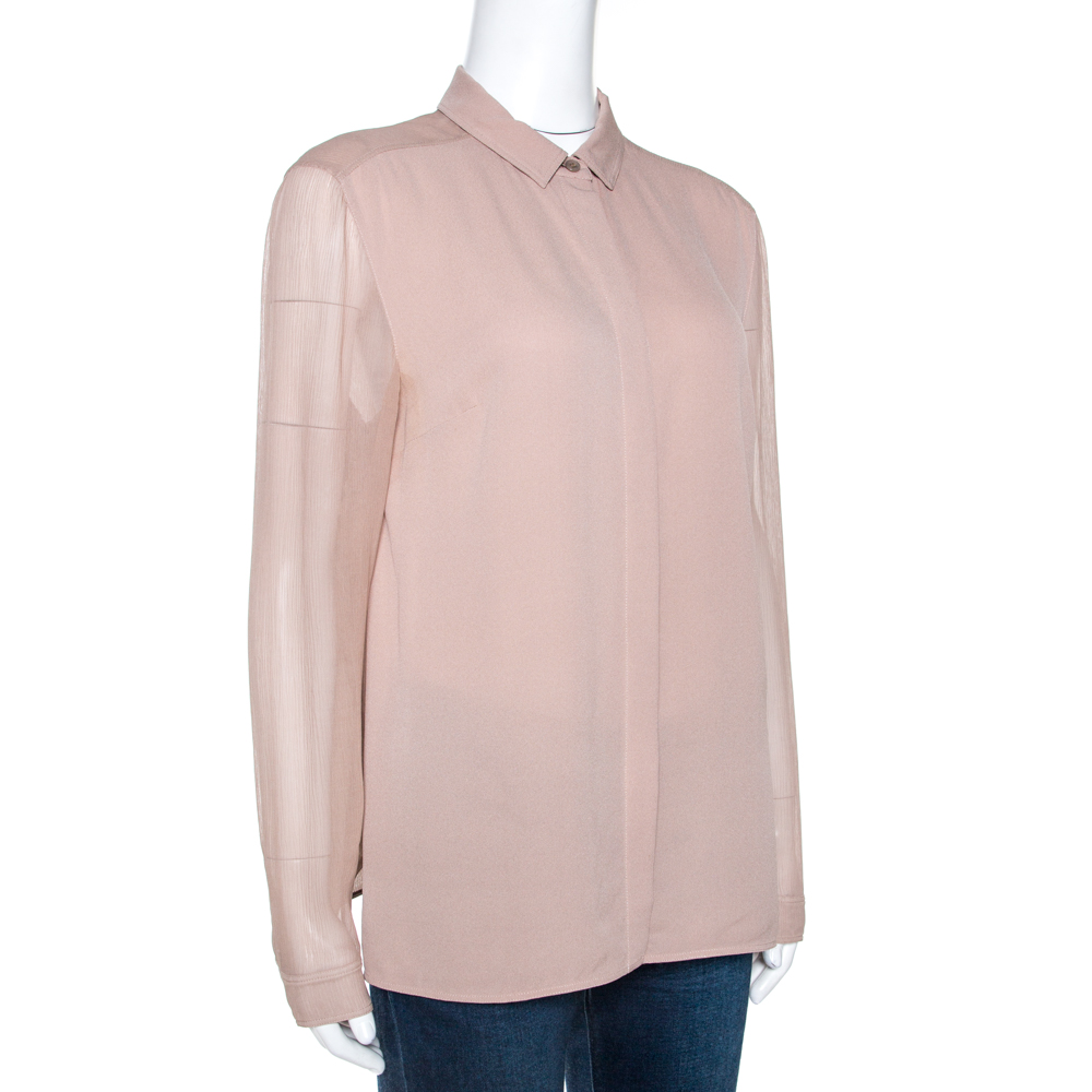 

Burberry Taupe Silk Crepe Button Front Shirt, Pink