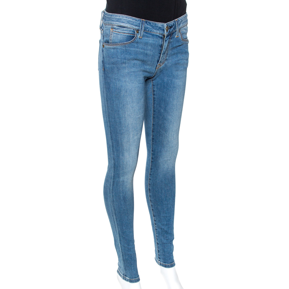 

Burberry Brit Indigo Medium Washed Denim Skinny Low Rise Jeans, Blue