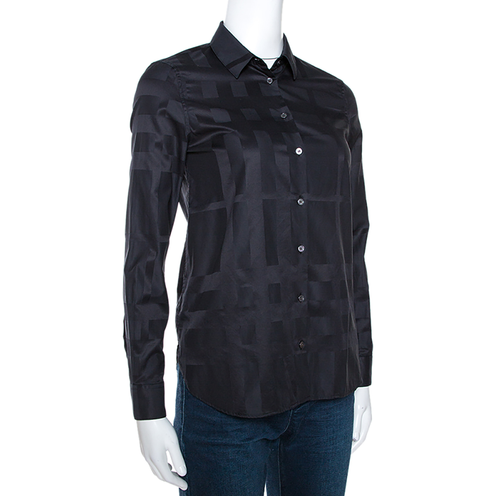 

Burberry Midnight Blue Cotton Monotone Novacheck Button Front Shirt, Navy blue