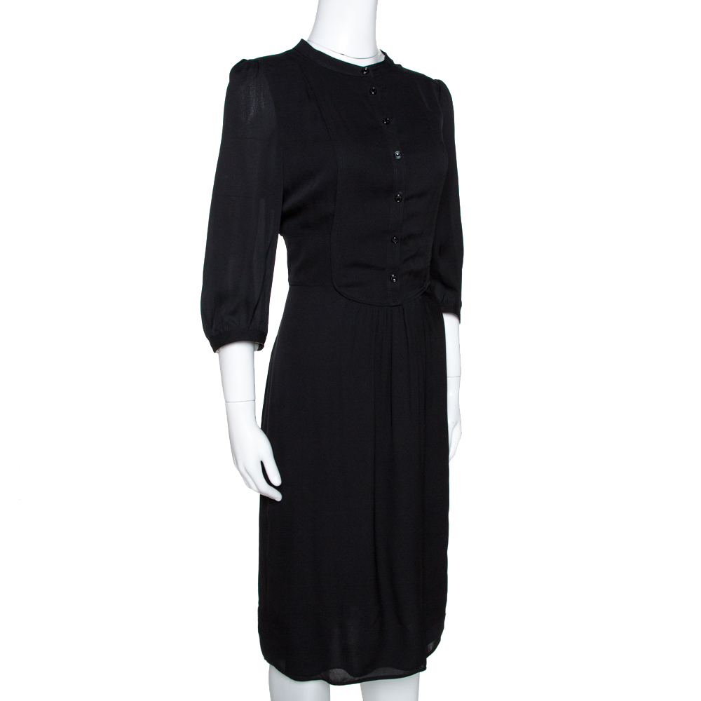 

Burberry Black Silk Half Placket Midi Dress