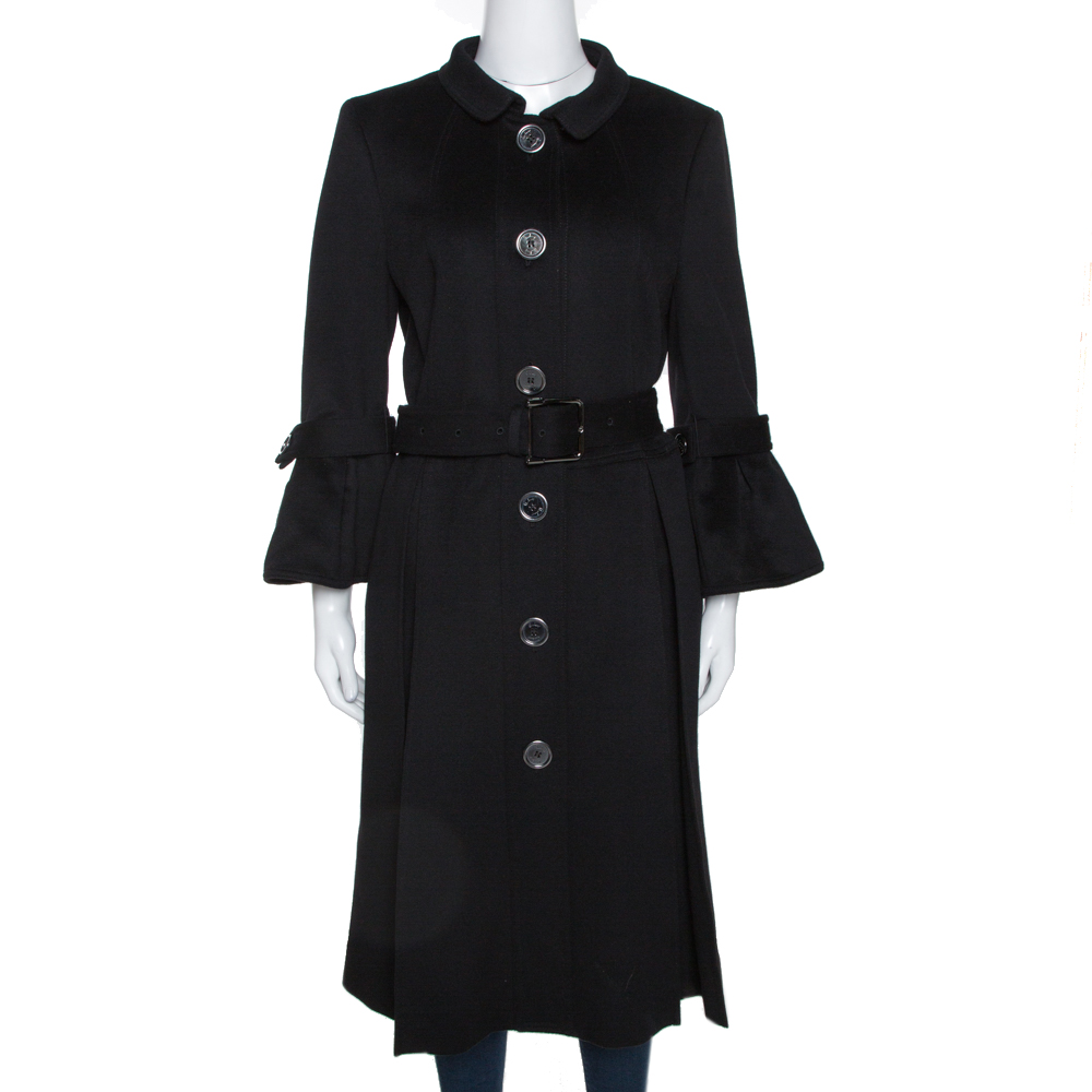 Pre Owned Burberry Prorsum Black Cashmere Blend Pleated Mid Length Coat M
