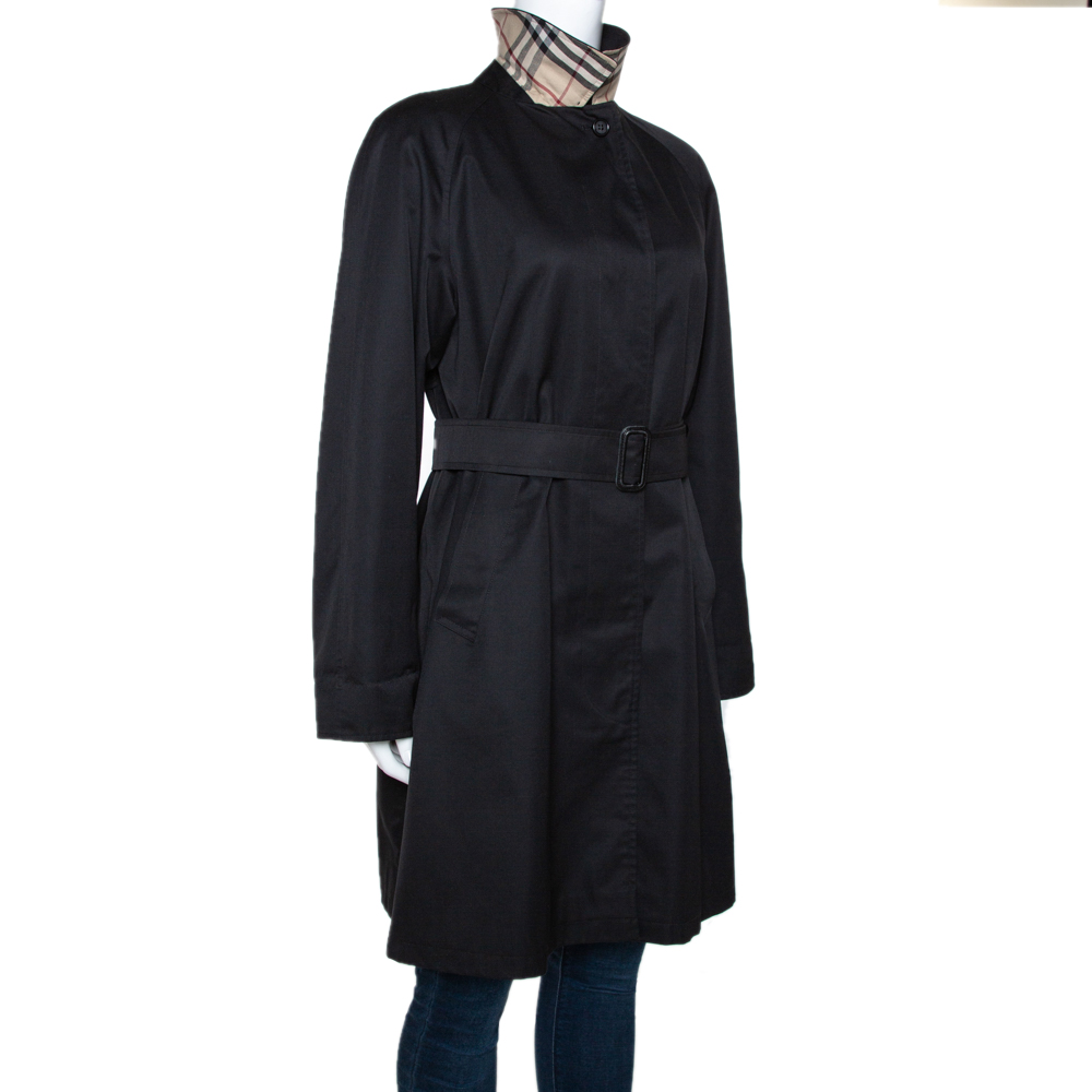 

Burberry Black Cotton Blend Raglan Sleeve Belted Car Coat