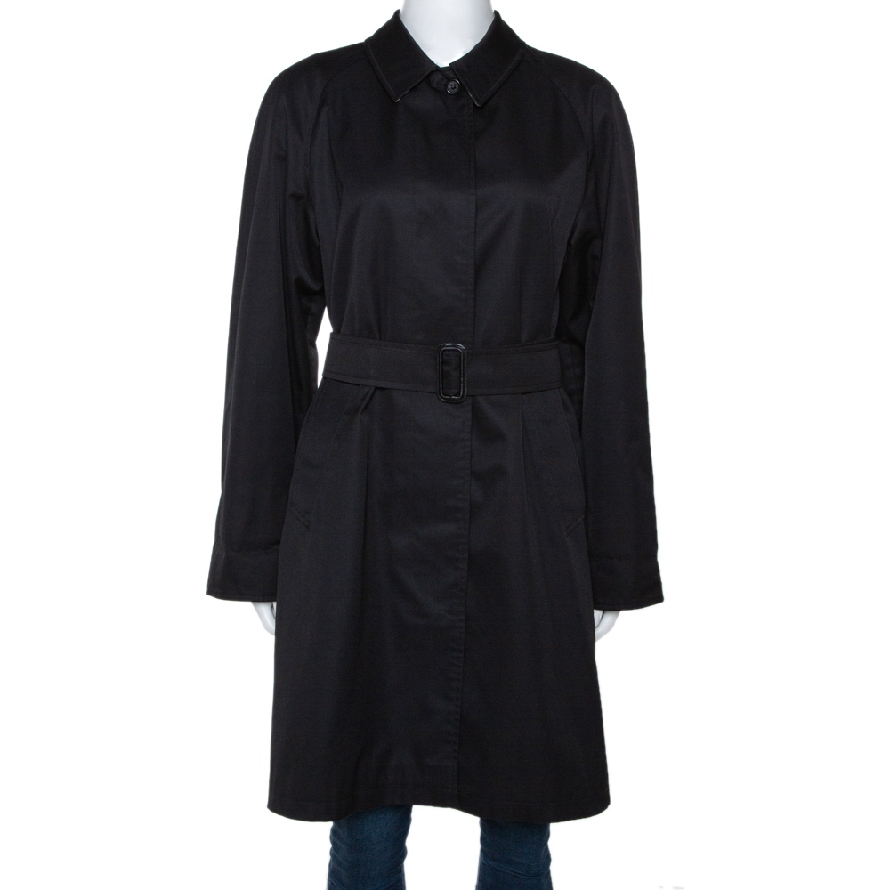 Pre Owned Burberry Black Cotton Blend Raglan Sleeve Belted Car Coat S
