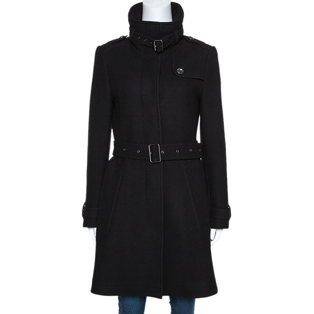 Burberry Brit Black Wool Blend Belted Rushworth Coat S Burberry | TLC